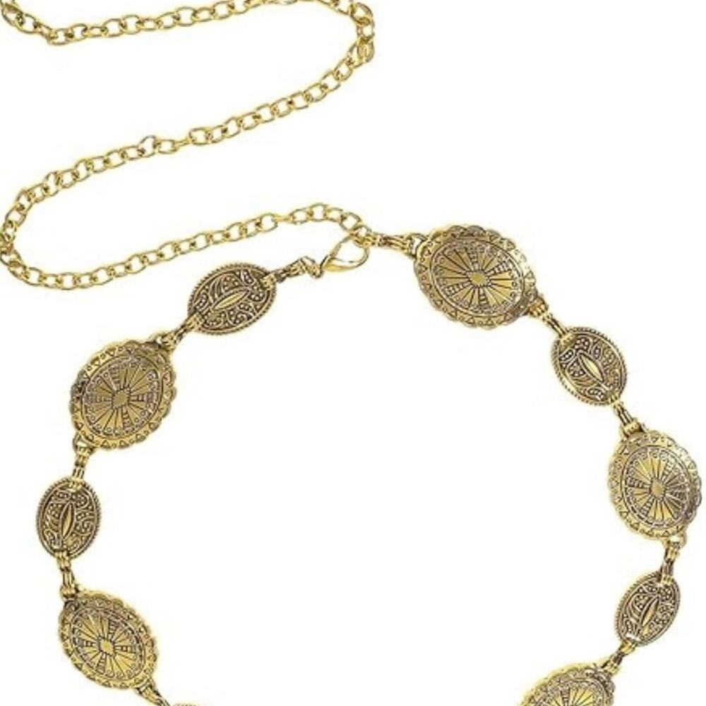 Bohemian Gold Tone Medallion Chain Belt - Picture 10 of 13